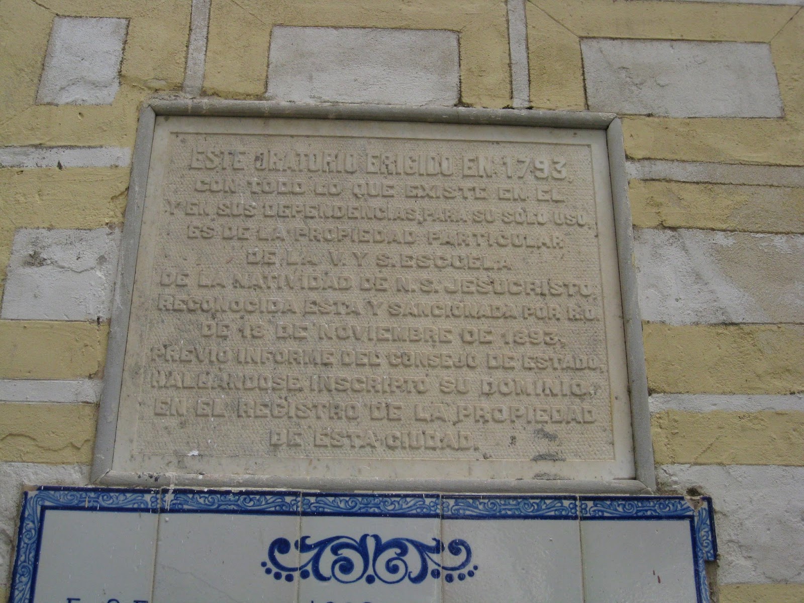 Placa en la Fachada del Oratorio