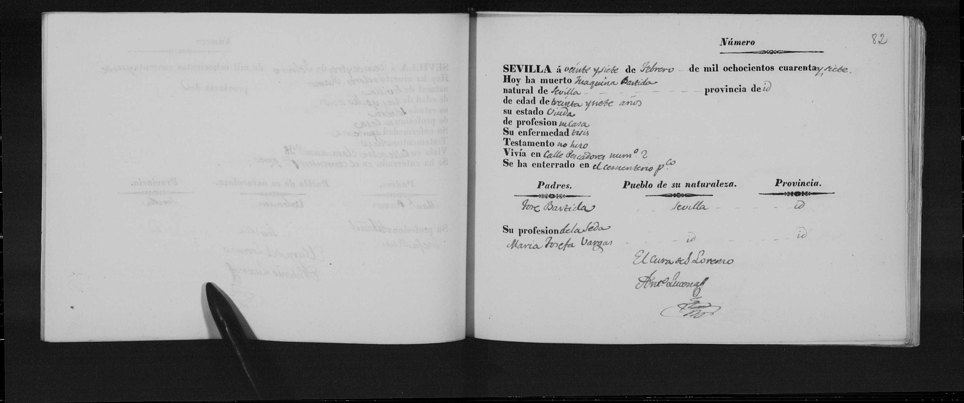 1847-02-27-Partida defunción Madre de Becquer-calle-Pescadores